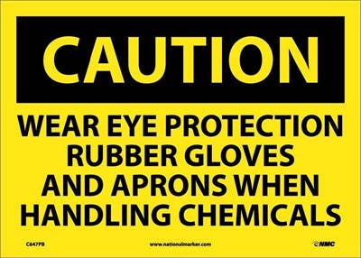 AccuformNMC MPPE724 OSHA Caution Safety Sign, Wear Eye Protection Rubber Gloves..., 10" x 14"