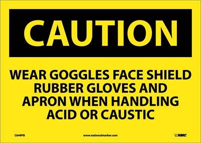 AccuformNMC MPPE604 OSHA Caution Safety Sign, Wear Goggles Face Shield Rubber Gloves..., 10" x 14"