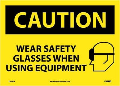 AccuformNMC MPPE606 OSHA Caution Safety Sign, Wear Safety Glasses When Using Equipment, 10" x 14"