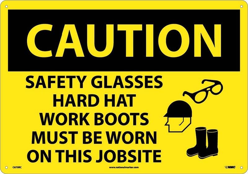 AccuformNMC MPP BIGSigns OSHA Caution Safety Sign, Safety Glasses - Hard Hat - Works Boots…