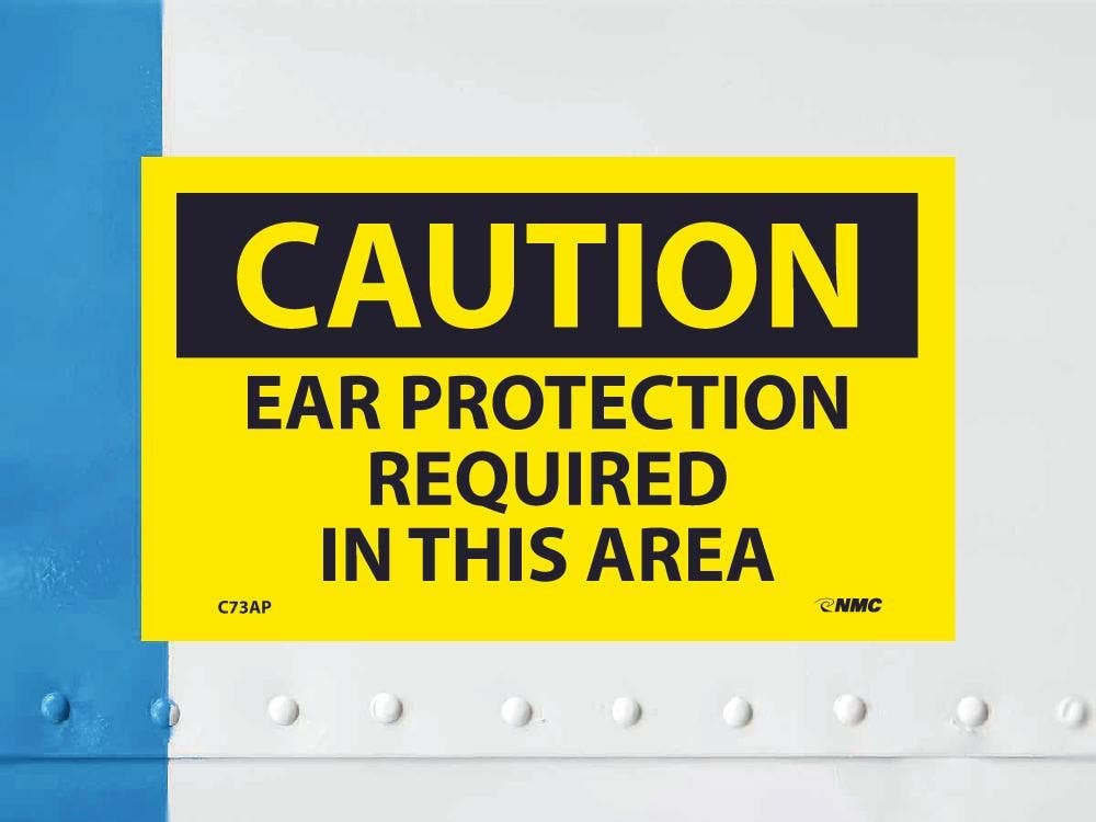 AccuformNMC C73AP Caution, Ear Protection Required In This Area Label, PS Vinyl, 3" x 5", 5/Pk