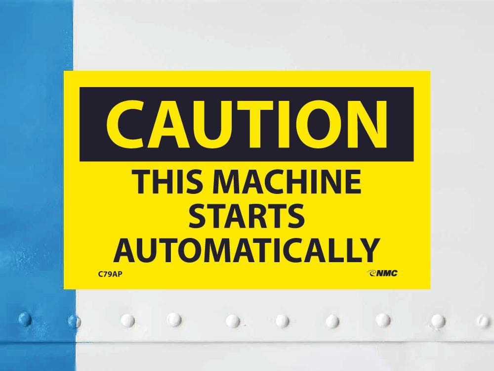 AccuformNMC C79AP Caution, This Machine Starts Automatically Label, PS Vinyl, 3" x 5", 5/Pk