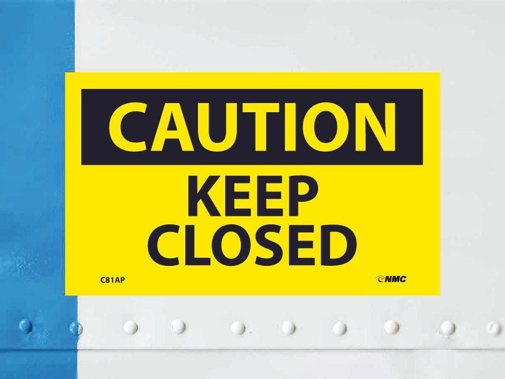 AccuformNMC C81AP Caution, Keep Closed Label, PS Vinyl, 3" x 5", 5/Pk
