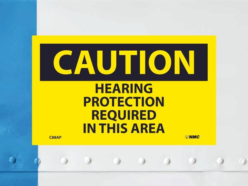 AccuformNMC C88AP Caution, Hearing Protection Required In This Area Label, PS Vinyl, 3" x 5", 5/Pk