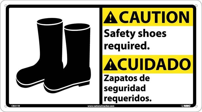 AccuformNMC CBA11 Caution, Safety Shoes Required Sign - Bilingual, 10" x 18"