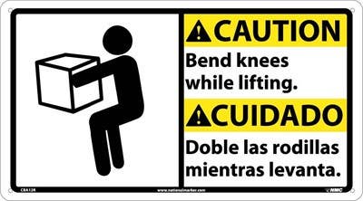 AccuformNMC CBA12 Caution, Bend Knees While Lifting Sign - Bilingual, 10" x 18"