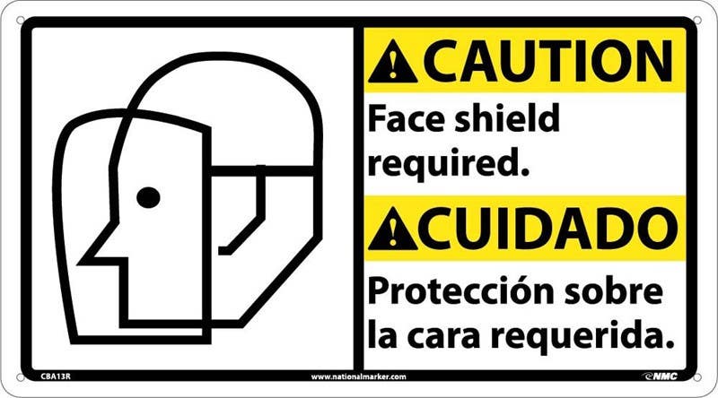 AccuformNMC CBA13 Caution, Face Shield Required Sign - Bilingual, 10" x 18"