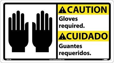 AccuformNMC CBA14 Caution, Gloves Required Sign - Bilingual, 10" x 18"