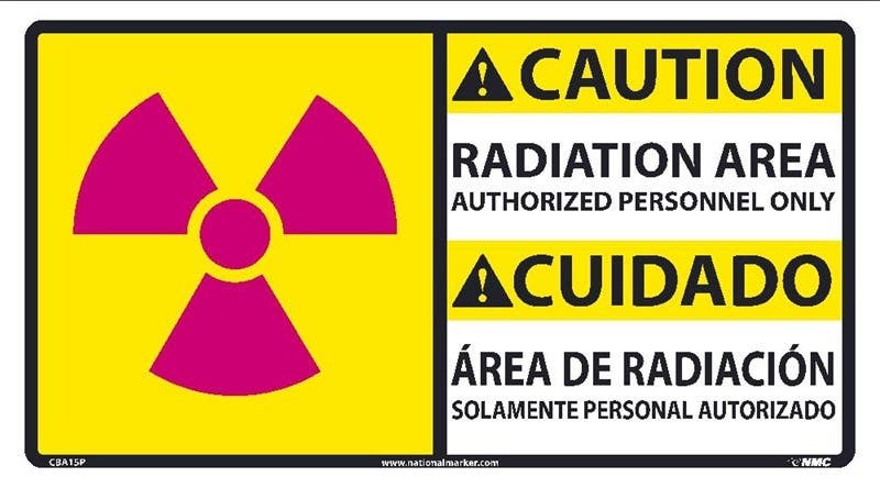 AccuformNMC CBA15 Caution, Radiation Area Authorized Personnel Sign - Bilingual, 10" x 18"