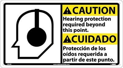 AccuformNMC MTAS602 Bilingual ANSI Caution Visual Alert Safety Sign, Hearing Protection Required..., 10" x 18"