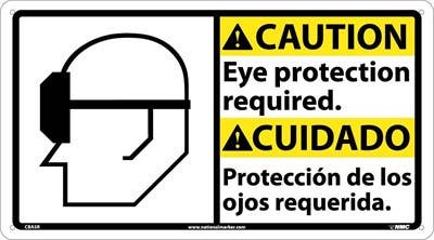 AccuformNMC CBA5 Caution, Eye Protection Required Sign - Bilingual, 10" x 18"