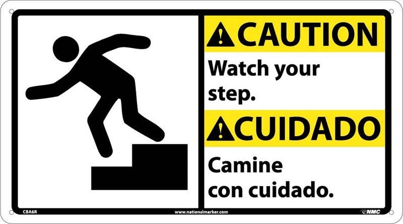 AccuformNMC MTAS606 Bilingual ANSI Sign - Slips, Trips, Falls, 10" x 18"