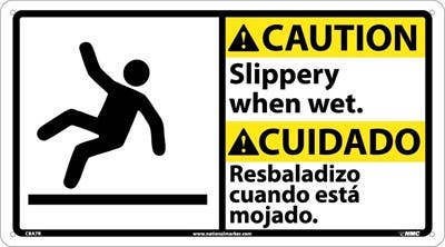 AccuformNMC CBA7 Caution, Slippery When Wet Sign - Bilingual, 10" x 18"