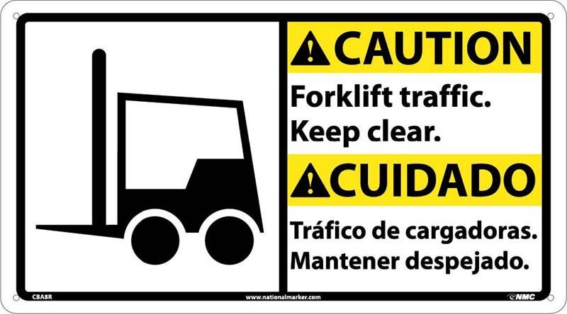AccuformNMC MTAS608 Bilingual ANSI ISO Caution Visual Alert Safety Sign, Forklift Traffic - Keep Clear, 10" x 18"