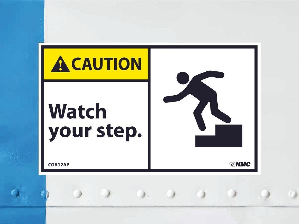 AccuformNMC CGA12AP Caution, Watch Your Step Label, PS Vinyl, 3" x 5", 5/Pk
