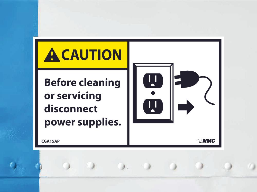 AccuformNMC CGA15AP Caution, Disconnect Power Supplies Label, PS Vinyl, 3" x 5", 5/Pk