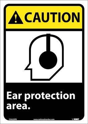 AccuformNMC MRPE605 ANSI Caution Safety Sign, Ear Protection Area, 14" x 10"