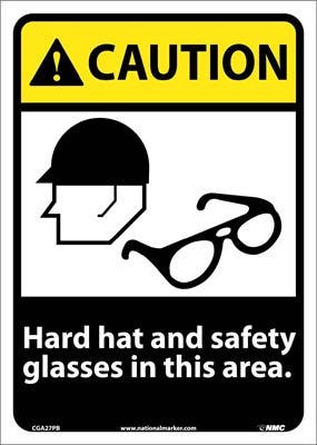 AccuformNMC MRPE ANSI Caution Safety Sign, Hard Hat And Safety Glasses Required In This Area