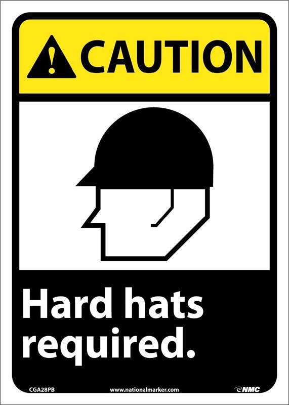 AccuformNMC CGA28 Caution, Hard Hats Required Sign, 14" x 10"