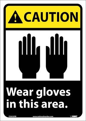 AccuformNMC MRPE607 ANSI Caution Safety Sign, Wear Gloves In This Area, 14" x 10"