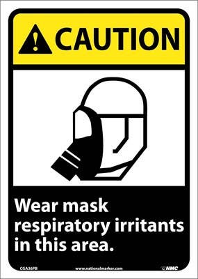 AccuformNMC MRPE608 ANSI Caution Safety Sign, Wear Mask - Respiratory Irritants In This Area, 14" x 10"
