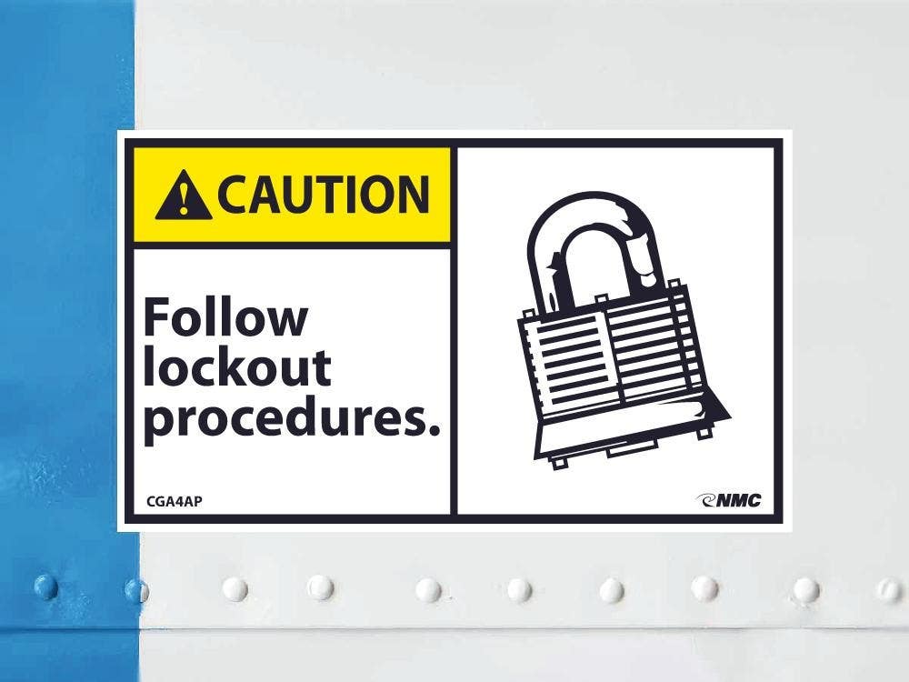 AccuformNMC CGA4AP Caution, Follow Lockout Procedures Label, PS Vinyl, 3" x 5", 5/Pk