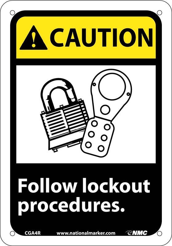 AccuformNMC MRKT ANSI Caution Safety Sign, Follow Lock Out Procedures