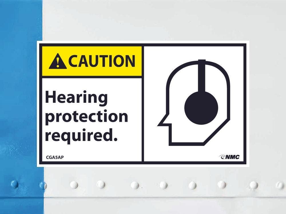 AccuformNMC CGA5AP Caution, Hearing Protection Required Label, PS Vinyl, 3" x 5", 5/Pk