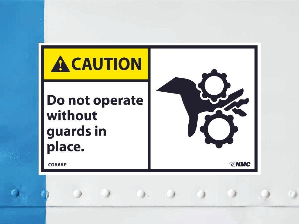 AccuformNMC CGA6AP Caution, Do Not Operate Without Guards In Place Label, PS Vinyl, 3" x 5", 5/Pk