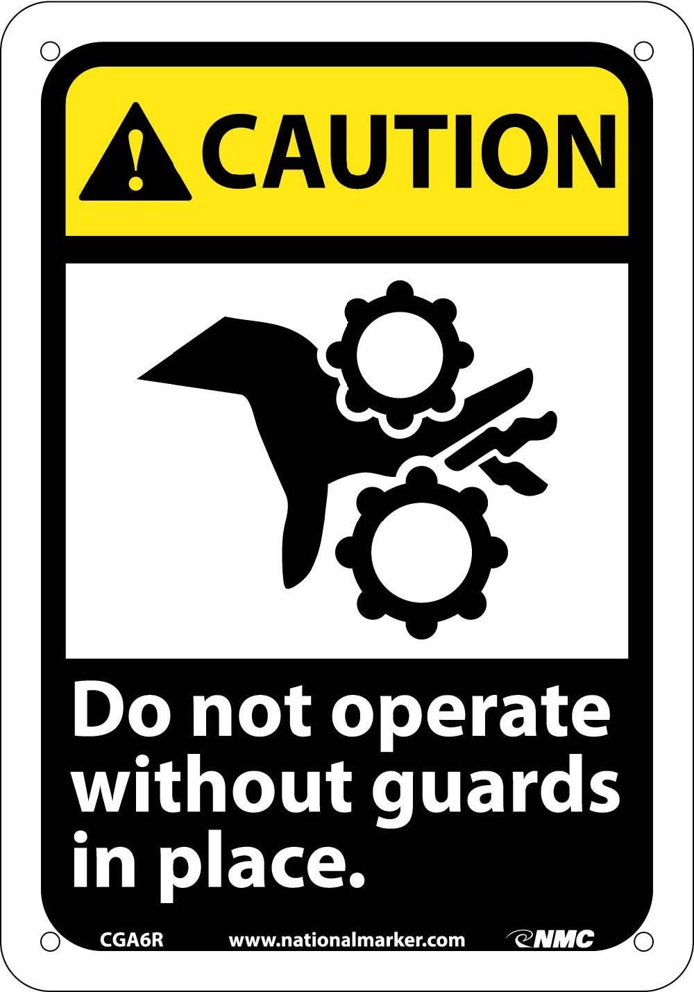 AccuformNMC MRQM ANSI Caution Sign, Do Not Operate Without Guards In Place