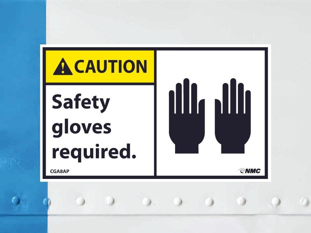 AccuformNMC CGA8AP Caution, Safety Gloves Required Label, PS Vinyl, 3" x 5", 5/Pk