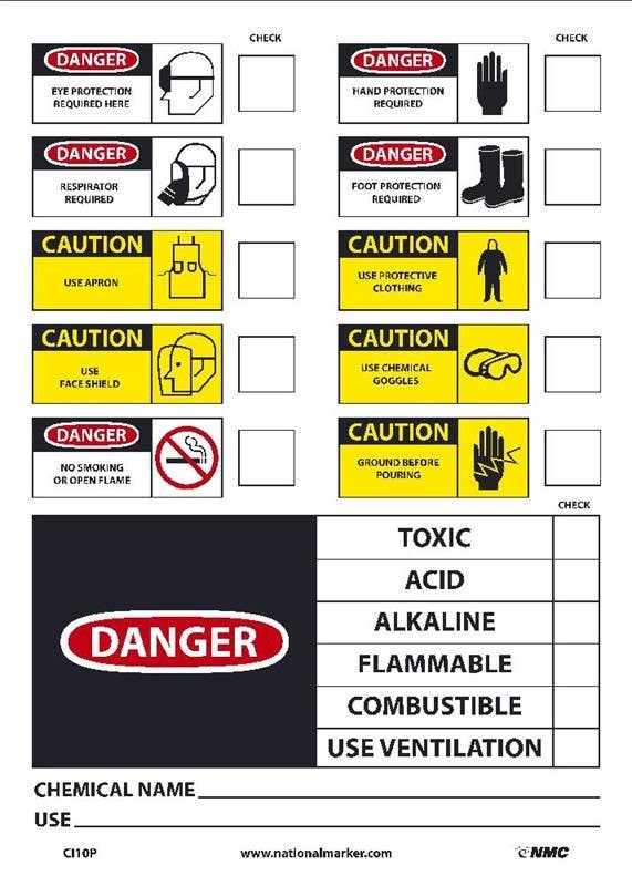AccuformNMC LCHL57 Chemical ID Label, Adhesive Vinyl, 5/Pk
