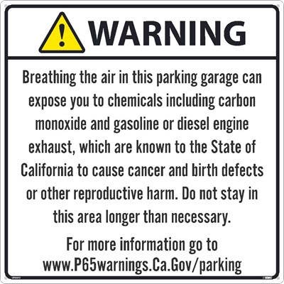 AccuformNMC MCAW651 Prop 65 Enclosed Parking Facility Exposure Safety Sign..., 24" x 24"