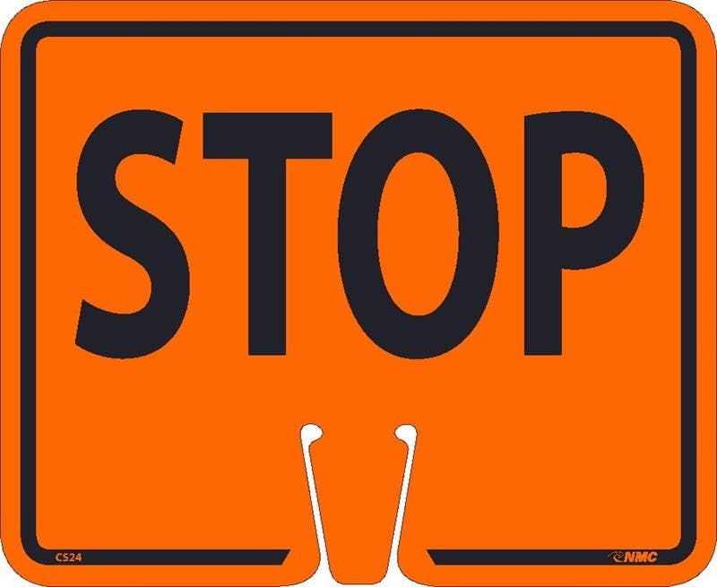 AccuformNMC FBC Cone Top Warning Sign, Stop, English, 10" x 14"