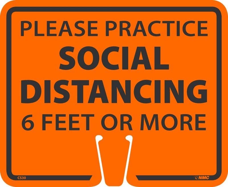 AccuformNMC CS30 Social Distancing Cone Sign, Orange, 10.38" x 12.63"