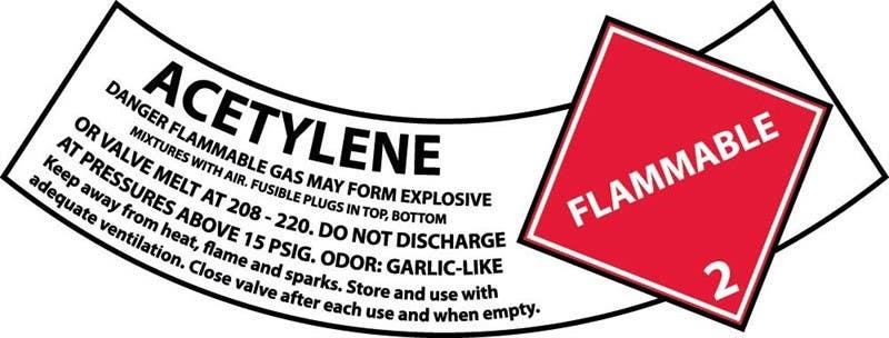 AccuformNMC CY101AP Acetylene Gas Cylinder Shoulder Label, 2" x 5.25", 25/Pk