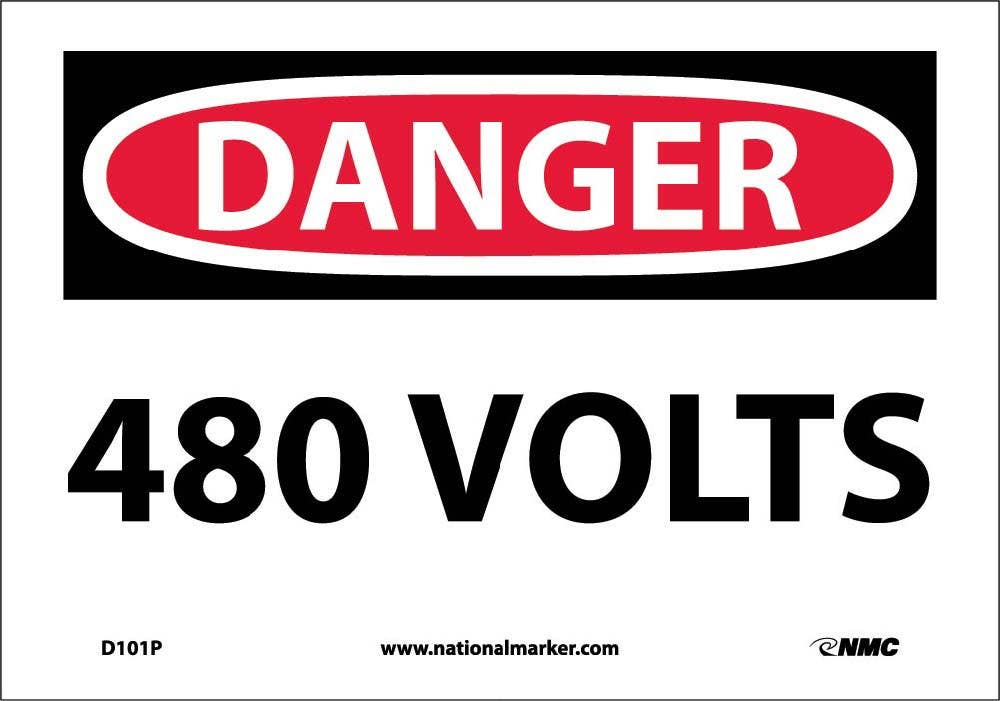 AccuformNMC MELC OSHA Danger Safety Sign, 480 Volts, English