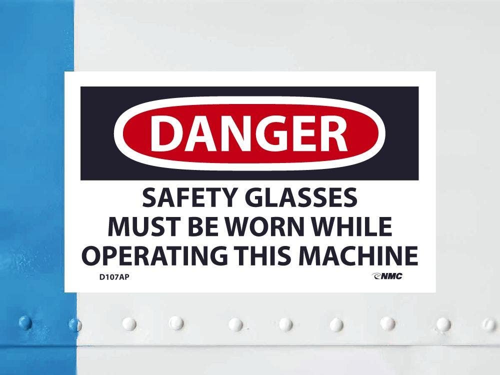 AccuformNMC D107AP Danger, Safety Glasses Must Be Worn Label, PS Vinyl, 3" x 5", 5/Pk