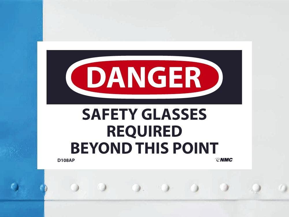 AccuformNMC D108AP Danger, Safety Glasses Required Beyond This Point Label, PS Vinyl, 3" x 5", 5/Pk
