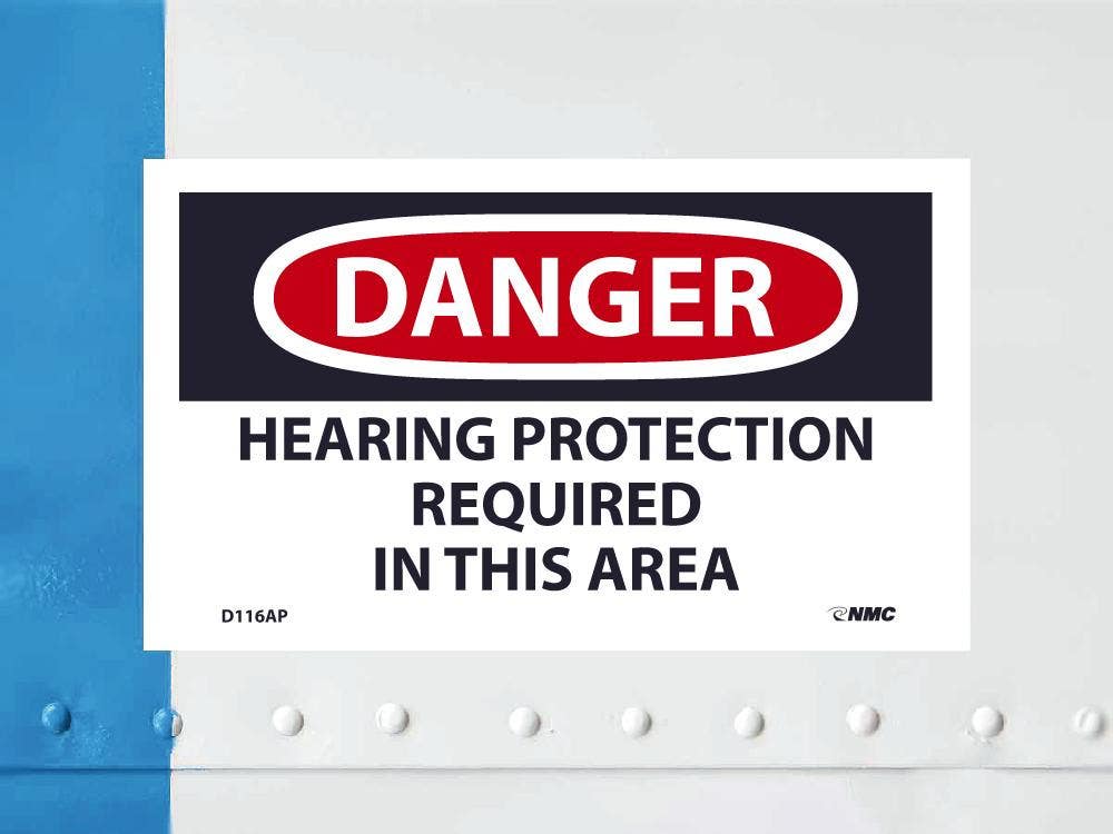 AccuformNMC D116AP Danger, Hearing Protection Required In This Area Label, PS Vinyl, 3" x 5", 5/Pk