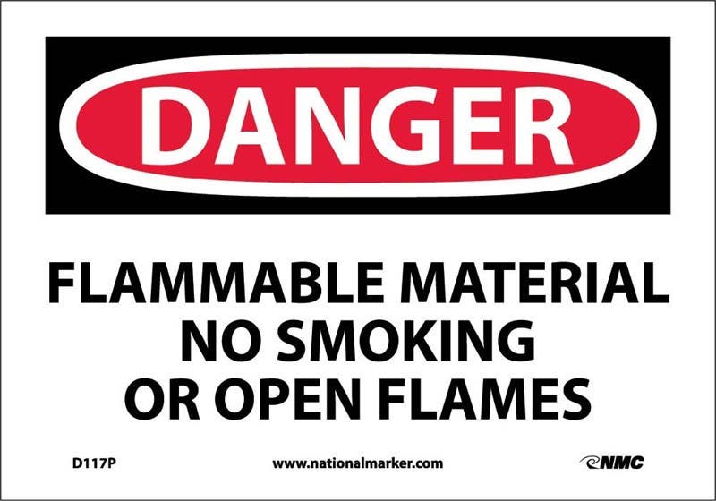 AccuformNMC MSMK OSHA Danger Safety Sign, Flammable Material No Smoking Or Open Flames