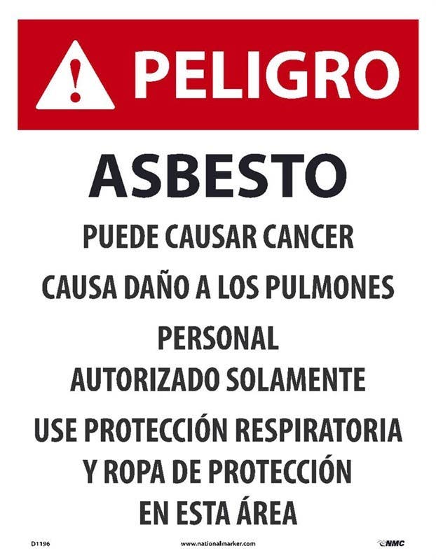 AccuformNMC D1196 Large Paper Asbestos Spanish Sign, Paper, 19" x 13", 200/Pk