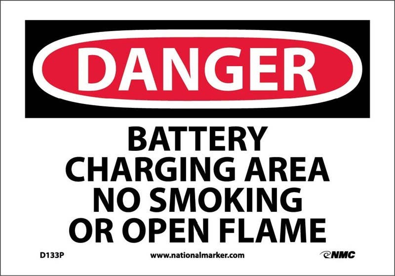 AccuformNMC MCHL OSHA Danger Safety Sign, Battery Charging Area No Smoking Or Open Flame