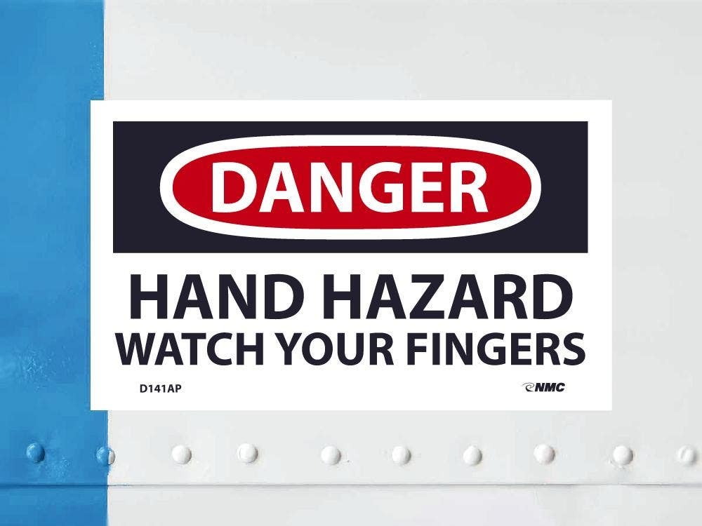 AccuformNMC D141AP Danger, Hand Hazard Watch Your Fingers Label, PS Vinyl, 3" x 5", 5/Pk