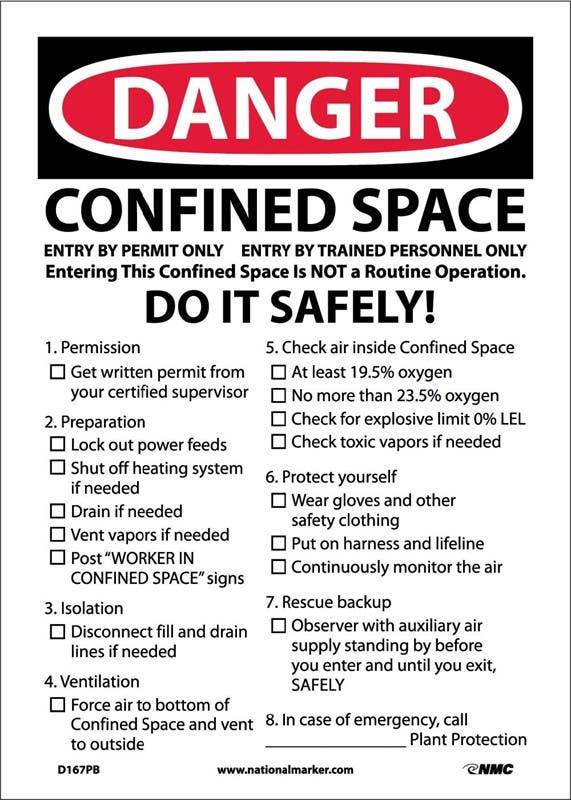 AccuformNMC D167 Danger, Confined Space Permit Required Sign