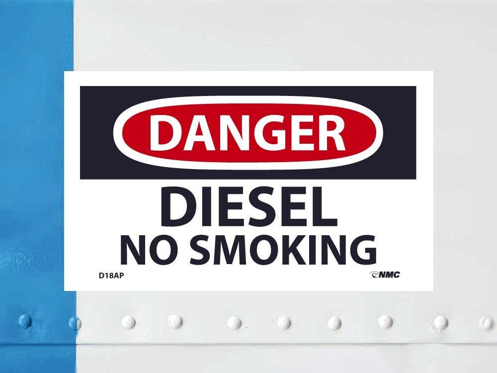 AccuformNMC D18AP Danger, Diesel No Smoking Label, PS Vinyl, 3" x 5", 5/Pk