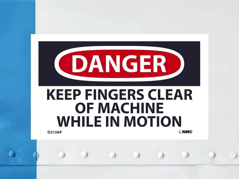 AccuformNMC D213AP Danger, Keep Fingers Clear Of Machine In Motion Label, PS Vinyl, 3" x 5", 5/Pk