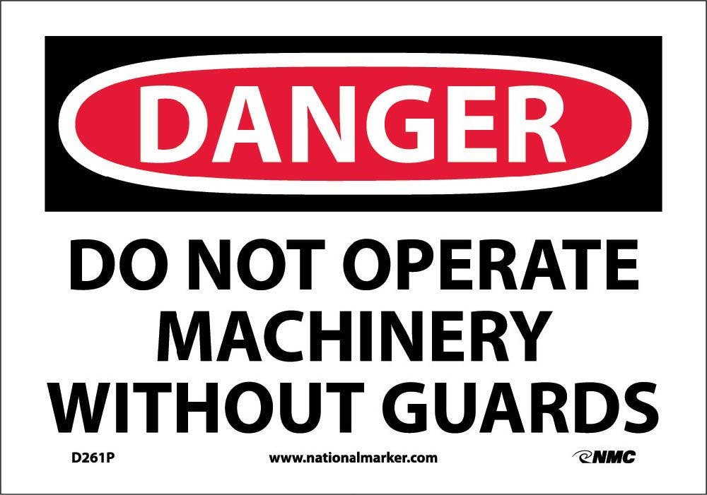 AccuformNMC MEQM OSHA Danger Safety Sign - Do Not Operate Machinery Without Guards