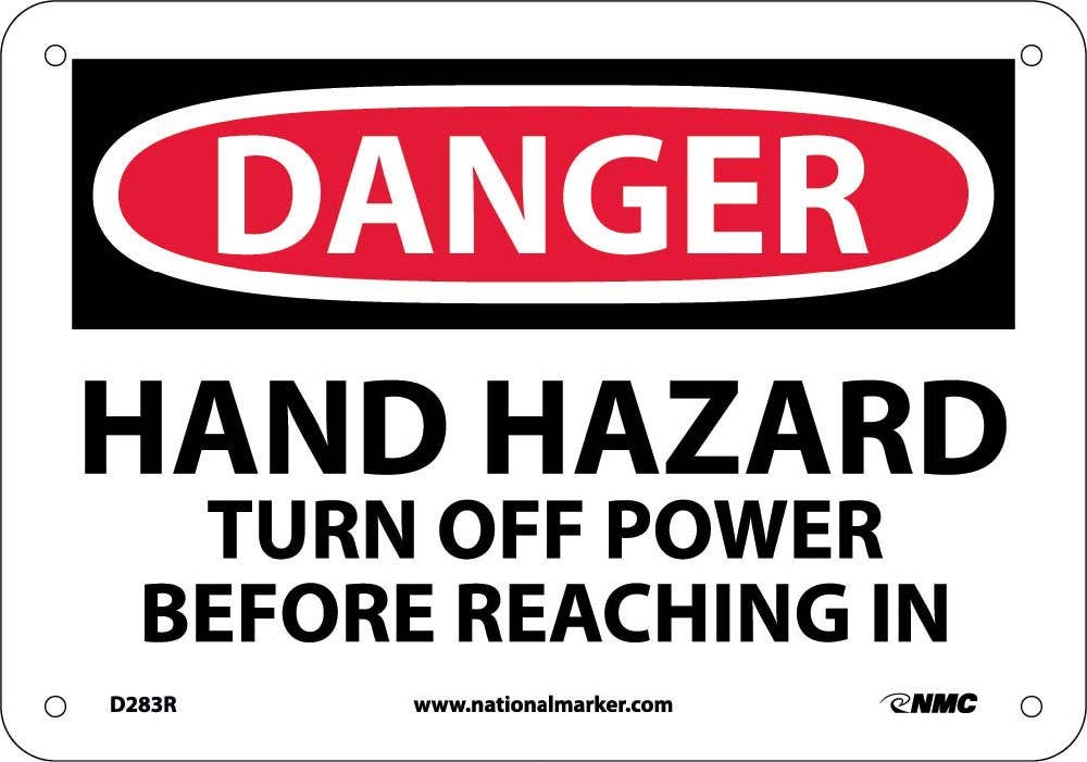AccuformNMC D283 Danger, Hand Hazard Turn Off Power Sign, 7" x 10"