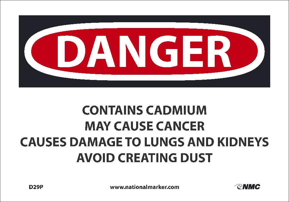 AccuformNMC D29 Danger, Contains Cadmium May Cause Cancer Sign